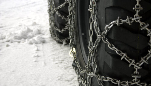 snow chains on semi truck tires